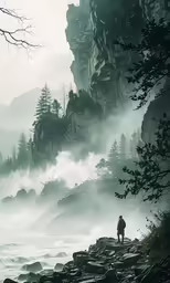 the person standing near some trees looks at an area