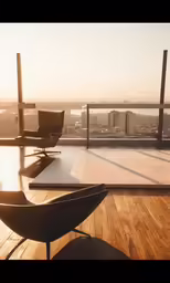 a large glass enclosed area overlooks a cityscape