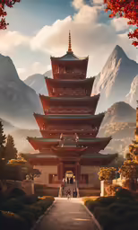 a tall asian tower surrounded by trees