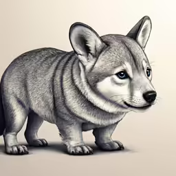 a drawing of a gray and white wolf