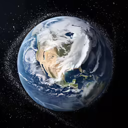 the earth with a black background with many stars around it