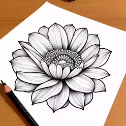 a coloring book page with a drawing of a white flower,a drawing of a flower with white petals