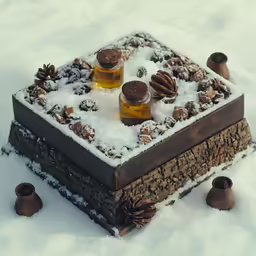 a table made out of a wooden box and filled with nuts