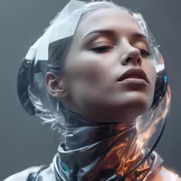 a female with clear plastic covering her face