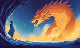 an illustration of a man standing next to a dragon