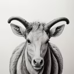 an animal with horns looking to the camera