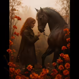 a woman is standing next to a horse