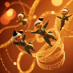 elfs flying through the air with their arms out