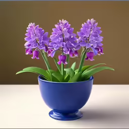 a blue vase with some purple flowers in it