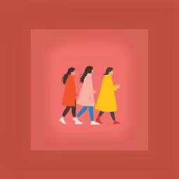 a group of women walking down a sidewalk