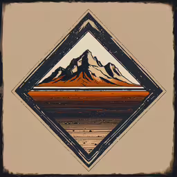 a mountain scene is featured in a stylized drawing,an illustration with mountains and water in it