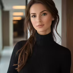 a young woman standing in front of a wall