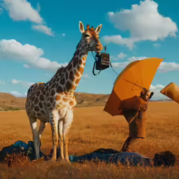 a man takes a photo of a giraffe and its shadow