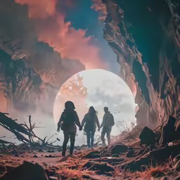 some people are walking in front of a very large, colorful object
