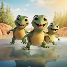 three cartoon animals sitting next to each other