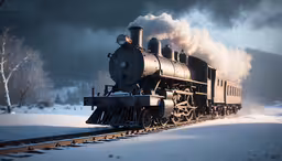 an old time locomotive traveling down the tracks,there is a train that is moving down the railroad tracks