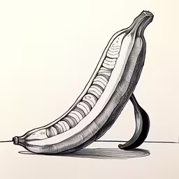 a black and white drawing of two bananas on a counter