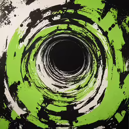 a painting on a wall that looks like a green and black swirl