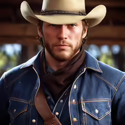 a man in a cowboy hat looks into the distance