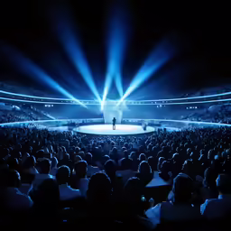 many people in the middle of a stadium watching something