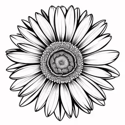 an image of a sunflower drawing on paper,a large sunflower with long petals is shown,the outline of a sunflower with a black and white background,a flower with very sharp edges on it,a sunflower drawn in pen by person