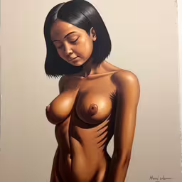 an erotic art piece is shown in this painting,an illustrated image of a naked girl with long hair