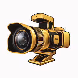a gold and black camera on top of a tripod