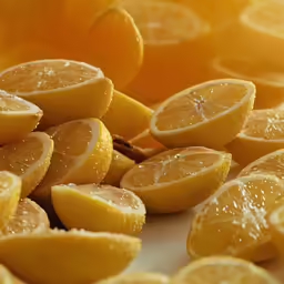 some slices of lemons are sitting on a table