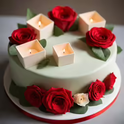 the candles are arranged around the decorative cake