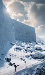 there are two people skiing down the snow
