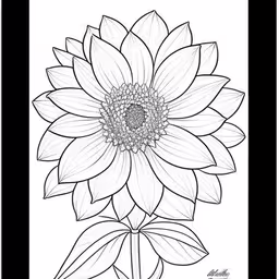 a sunflower coloring page with white background,a sunflower with petals is shown in a black and white frame