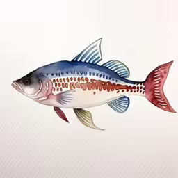 an art work depicting a fish painted in different shades,a picture of a large fish with a lot of spots