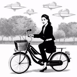 a woman riding on a bicycle in a park