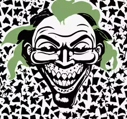 an art piece of a joker,a stylized drawing of a joker head