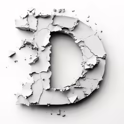the letter g, which is made of shattered paper