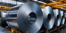 rolls of rolled steel sit on a metal production line