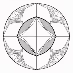 the circle with many faces drawn in black ink,a circular pattern is shown with circles, lines and stars