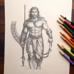 a drawing of jesus holding a sword