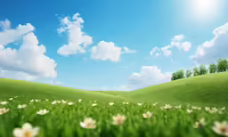the landscape is full of clouds and flowers