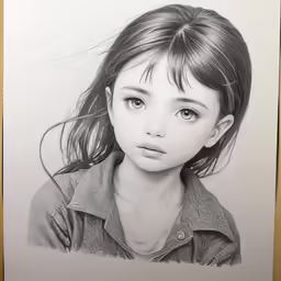 a pencil drawing of a girl with wavy hair