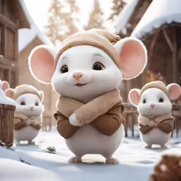 a group of white mice standing next to each other