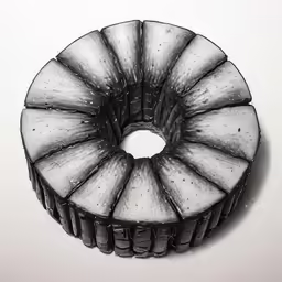 a black and white photo with a cake bundt on a white table