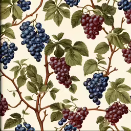 a wine style wallpaper with red and black grapes on it