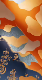 this is a painting of orange clouds over water