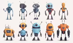 a selection of robot cartoon characters, by jm