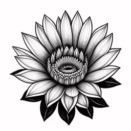 the detailed image shows a detailed image of the flower,a drawing of a flower with a lot of petals