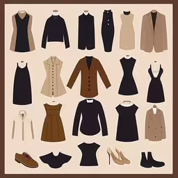 a poster with clothing and shoes,women