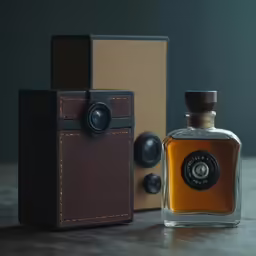 a bottle that is sitting in front of a camera
