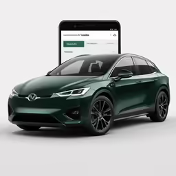 the phone is on to a green car