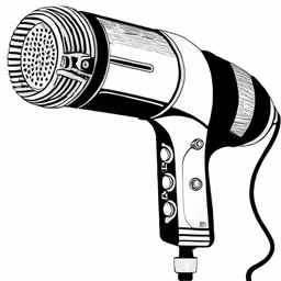 a hair dryer is standing up and on the white background